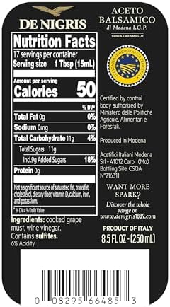 De Nigris Balsamic Vinegar Of Modena Excellence Line Founder's Edition Recipe (70% Grape Must) 8,5 Oz (250ml) | Balsamic Vinegar From Modena Italy Thick and Intense | Aged