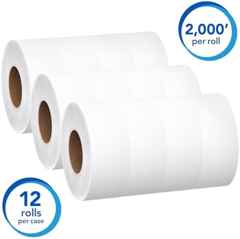 Scott Professional Essential High-Capacity Jumbo Roll Toilet Paper, Bulk (07223), Septic Safe, White (12 Rolls at 2,000' Each, 24,000'/Case)