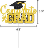 Congrats Grad Cake Topper Graduation Party Table Ideas Glitter Junior High School College University Decorations Gold