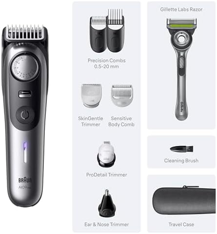 Braun Series 9 PRO All-in-One Beard & Body Grooming Kit for Men, Cordless Trimmer, Hair Clippers & Shaver for Face, Hair & Body with Gillette Labs Razor, AIO 9550