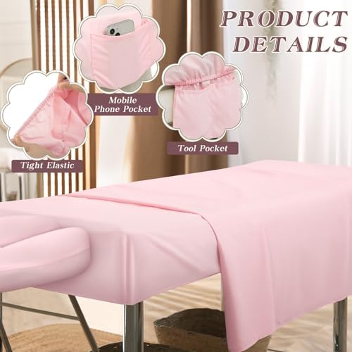 Mixweer 9 Pcs 3 Set Microfiber Massage Table Sheets Set Bulk Includes Flat Sheet, Fitted Sheet with Pocket, Face Rest Cover(Pink)