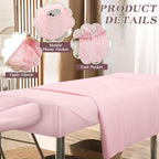 Mixweer 9 Pcs 3 Set Microfiber Massage Table Sheets Set Bulk Includes Flat Sheet, Fitted Sheet with Pocket, Face Rest Cover(Pink)