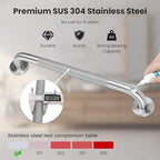 16 Inch Brushed Silver Stainless Steel Grab Bar with Knurled Grip, Sturdy & Stable Handicap Grab Bars,Space-Saving Wall Mounted Shower Grab Bars,Safety Hand Rail Support to 500 lbs,ADA Compliant