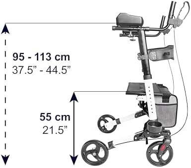 KMINA Upright Walker with Seat, Heavy Duty Stand Up Rollator, Forearm Walker with Padded Armrest, Foldable, Adjustable Height, Walking Assist, Up to 300 lb