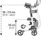 KMINA Upright Walker with Seat, Heavy Duty Stand Up Rollator, Forearm Walker with Padded Armrest, Foldable, Adjustable Height, Walking Assist, Up to 300 lb