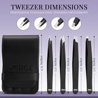 Tweezers for women facial 4 Piece Stainless Steel Precision Tweezers Kit with Leather Case for women & men Multi purpose as eyebrows facial hair ingrown hair removal