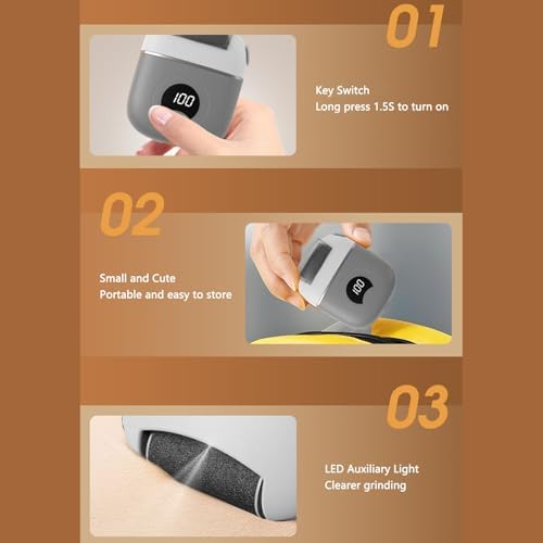 Fabater Electric Foot File, Rechargeable Portable Electric Foot Callus Remover with 3 Grinding Heads, Professional Pedicure Tool for Dead Cracked Dry Skin Care