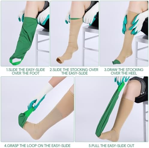 Vicenpal 2 Pcs Sock Aid Device for Putting on Socks Slide Compression Stocking Helper Tool Assist Device Compression Donning Gloves for Seniors Elderly Women
