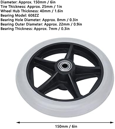 6in 5 Hole Solid Wheel, PU Wheelchair Rollator Caster Hub Replacement 608ZZ Metal Bearing for Wheelchairs, Rollators, Walkers