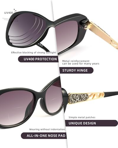 JM Bifocal Reading Sunglasses for Women Fashion Square Gradient Sun Readers Outdoor Reading Glasses UV400 Protection
