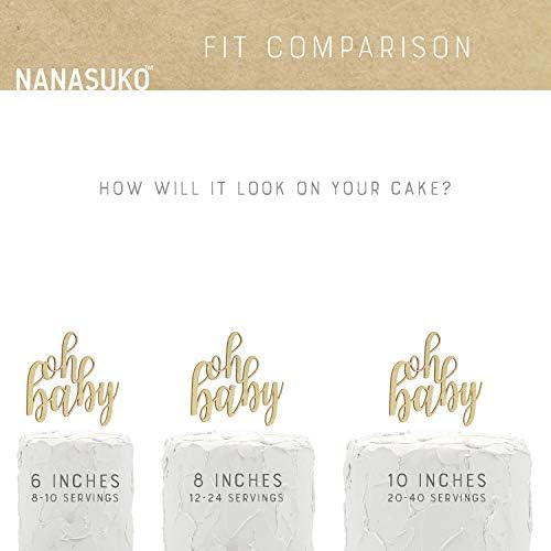 NANASUKO Baby Shower Cake Topper - oh baby - Double Sided Gold Glitter - Premium Quality Made in USA