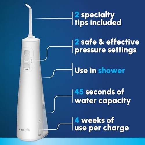Waterpik Cordless Pulse 3100 Rechargeable Portable Water Flosser for Teeth, Gums, Braces Care and Travel with 2 Flossing Tips, Waterproof for Shower Use, ADA Accepted, WF-20 White, Amazon Exclusive