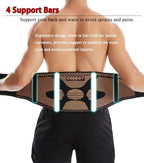 Breathable Lower Back Brace with 4 Stays, Plus Size Lumbar Support Belt for Back Pain Relief with Removable Compression Straps, Back Braces for Herniated Disc, Sciatica,Heavy Lifting