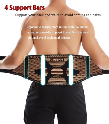 Back Brace for Men Lower Back with 4 Stays, Lumbar Support Belt for Back Pain Relief with Removable Compression Straps, Back Braces for Herniated Disc, Sciatica, Heavy Lifting