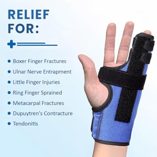 Metacarpal Finger Splint Hand Brace, Pinky Finger Splint for Boxer Fractures, Two Finger Brace for 4th or 5th Finger, Ulnar Gutter Splint Right Hand and Left (S/M)