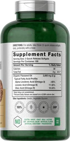 Horbäach Flaxseed Oil Softgel Capsules 3000mg | 300 Count | High Potency | with Omega 3 6 9 | Non-GMO, Gluten Free | Cold Pressed Flax Seed