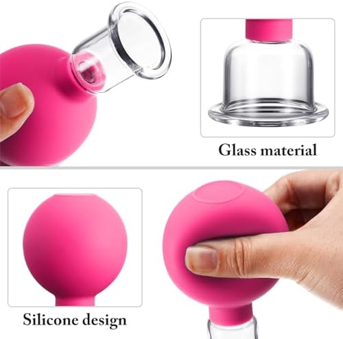 BBTO 4 Pieces Glass Cupping Set Glass Silicone Cupping Cups Massage Vacuum Suction Cupping Cups for Body Face Leg Arm Back Shoulder Muscle and Joint Pain (Rose)