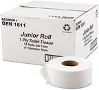 GEN 1511 JRT Jumbo Bath Tissue, 1-Ply, White, 9-Inch Dia, 12 Rolls/Carton