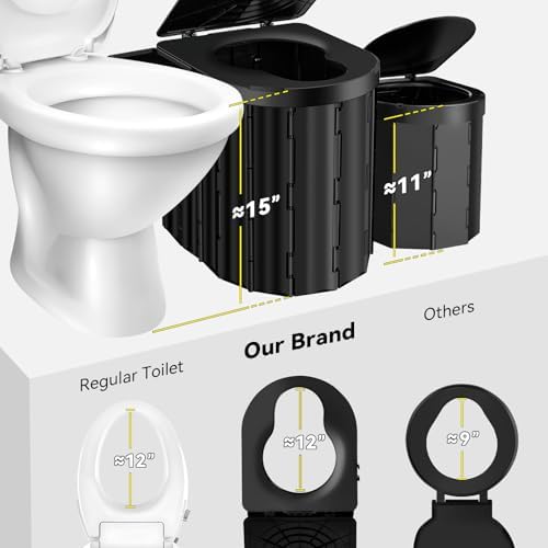 Portable Camping Toilet with Pop-Up Privacy Tent, 12-inch Toilet Seat, Outdoor Portable Folding Toilet Potty for Adults Load Capacity of 400 Lbs, LED-Light Camping Bathroom