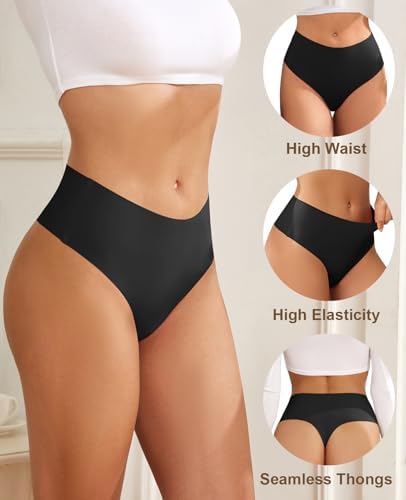 oshkang Thongs for Womens High Waisted Seamless for Women Underwear Sexy Breathable Panties 6 Pack
