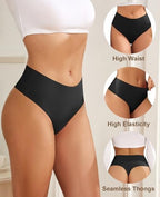 oshkang Thongs for Womens High Waisted Seamless for Women Underwear Sexy Breathable Panties 6 Pack