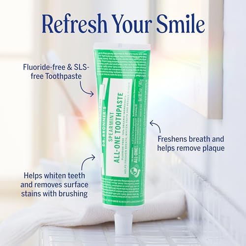 Dr. Bronner’s All-One Toothpaste 3-Pack Variety– (Peppermint, Cinnamon, Anise, 5oz Each)– 70% Organic Ingredients, SLS Free Toothpaste, Fluoride Free, Natural, Vegan, Gentle for Sensitive Teeth
