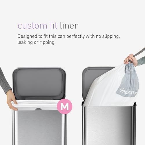 simplehuman Code M 200 Count, Dispenser Pack Custom Fit Liners, Drawstring Trash Bags, 45 Liter / 11.9 Gallon, White