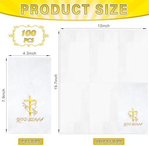 100 Pcs Easter Cross Paper Napkins Disposable, Religious God Bless Gold Foil Cocktail Napkins, He is Risen Paper Napkin for Easter First Communion Baptism Confirmation Party Supplies Decorations