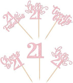 30 PCS Happy 21st Birthday Cupcake Toppers Glitter Twenty One Hello 21 Cupcake Picks 21 & Fabulous Cheers to 21 Years Cake Decorations for 21st Birthday Anniversary Party Supplies Pink