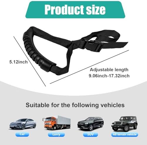 Car Adjustable Grab Handle, Portable Auto Door Safety Supporting Grab Band for Elderly Disabled with Nylon Grip, Vehicle Mobility Assist Device for Car Truck Lorry (Black)