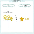 Gold Happy 24th Anniversary Cake Topper, Engagement Anniversary Cake Topper, Glitter Cake Decorations for 24th Anniversary Wedding Party