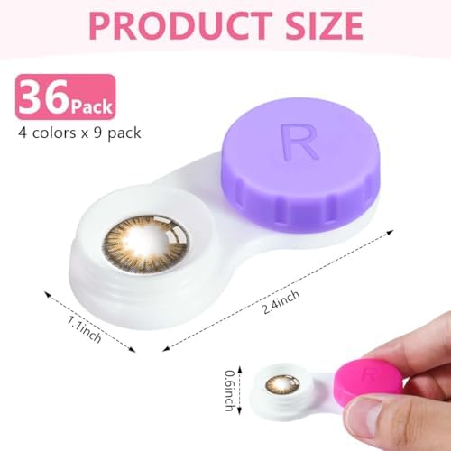 KISEER 36 Pack Colorful Cute Contact Lens Case Bulk Box Holder Container Soak Storage Kit (4 Color)