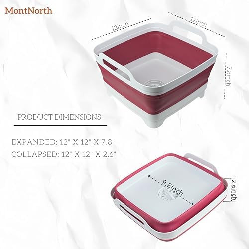 Collapsible Wash Basin 9L, Foldable Dish Tub with Drain Plug, Portable Collapsible Dish Basin, Camping Sink for Washing Dishes, Laundry & Kitchen Use (Viva Magenta)