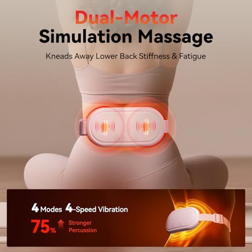 Portable Electric Heating Pad for Period Cramps,Menstrual Heating Pads with 4 Heat Levels and 4 Vibrating Modes for Women Stomach Pain Relief - Pink