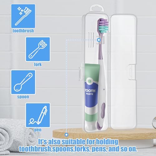Jeffdad 2 Packs Travel Size Toothbrush Case, Plastic Toothbrush Travel Holder for Manual Toothbrushes, Transparent Containers for Toothbrush Covers and Toothpaste Storage
