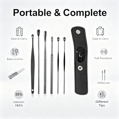 12Pcs Ear Wax Removal Kit- Ear Cleaner Tool Stainless Steel- Portable Spiral Cleaning Tools with Storage Box for Adults (12 Pcs)