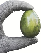 Natural Green Jade Egg Shaped Meditation Chakra and Home Decor Balance Crystals and Healing Stones Statue Set,35 * 50mm Easter and Thanksgiving Gift,with Wooden Bracket
