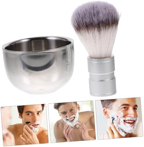 minkissy Nylon Hair Shaving Brush and Double Layer Stainless Steel Shave Bowl Lathering Mug for Traditional Wet Shaving Combination