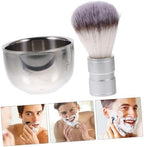 minkissy Nylon Hair Shaving Brush and Double Layer Stainless Steel Shave Bowl Lathering Mug for Traditional Wet Shaving Combination