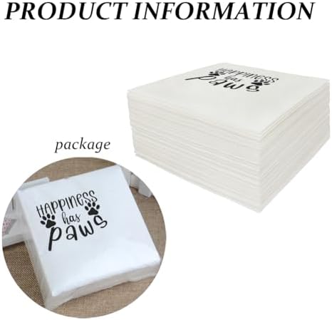 Funny Dog Quotes Cocktail Napkins, 100 Pack Happiness Has Paws Saying Disposable Beverage Paper Cocktail Napkins For Party Table Decor 100Pcs 4.5 x 4.5 2-ply (Happiness Has Paws)