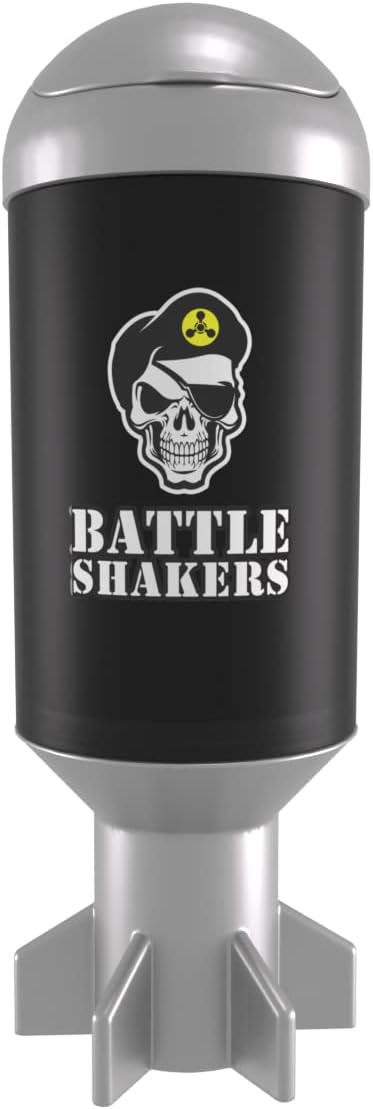 Battle Shakers Mortar Shaker Cup | Military Themed Shaker Bottle | Leak-Proof Protein Cup with Storage Compartment | Mix Protein Powders & More | Durable & Dishwasher Safe | 20 Oz Black/Silver