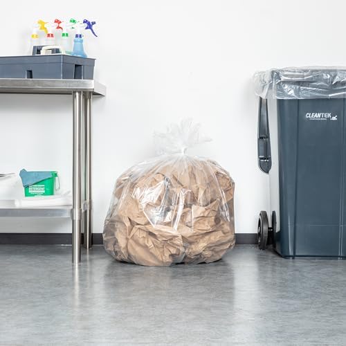 Restaurantware-RW Clean, 45 Gallon Trash Bags, 100, Light-Duty Garbage Can Liners- Fits 40-45 Gallon Trash Cans, Stretchable, Clear, Plastic, Bin liners with Star Seal Bottom,