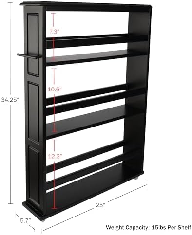 Lavish Home 3-Tier Slim Rolling Storage Cart - 25” x 5.7” Narrow Rolling Cart with Handle and Wheels for Bathroom, Laundry Room, and Kitchen Organization - Pull-Out Home Organizers (Black)