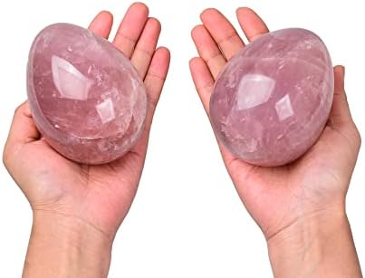 AMOYSTONE Decorative Rose Quartz Egg, Irregular Large Healing Crystal, Natural Stone Carving for Home Decoration, 3.5-4", Energy Cleansing & Gift