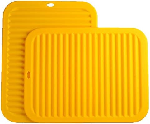 Silicone Trivets Mat Set Smithcraft 9"X12" Big Place Mat, Hot Pads, Kitchen Table Mat - Waterproof, (Set of 2) Non Slip, Flexible, Durable, Dishwasher Safe Color: Yellow