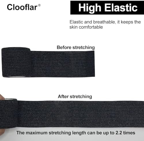16 Pack Self Adhesive Bandage Wrap, 2" X 5 Yards Black Elastic Cohesive Bandage Wrap for Sports, Wrist, Ankle and Vet Wrap, Grip Tape