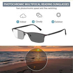 Intelligent Dual Focus Reading Glasses, Photochromic Presbyopia Readers, Men Classic Rectangle Sunglasses 1.0 2.0 3.0