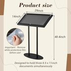 Metal Enclosed Bulletin Menu Board, 3 x (8.5 x 11) Inches Freestanding Menu Stand Menus Holder Floor Standing, Pedestal Advertising Display with Cover, 14 Magnetic Clasp Included, Black