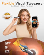 Flexible Ear Wax Removal Tool Camera, Wireless Ear Cleaner with 10MP HD Otoscope, Painless Tweezers, 12 Soft Tips, 3 Inspection Heads, Portable Earwax Removal Kit with Camera for Adults/Kids