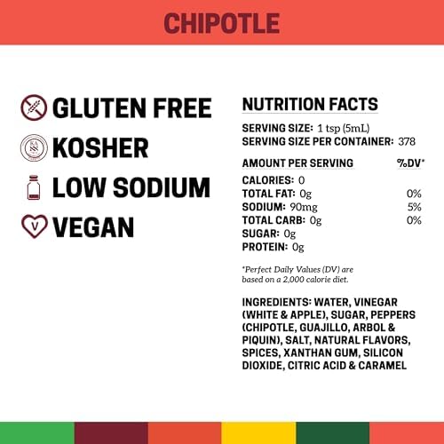 Cholula Chipotle Hot Sauce, 64 fl oz - One 64 Fluid Ounce Bulk Container of Chipotle Pepper Sauce, Made with Chipotle, Arbol and Piquin Peppers, Perfect for Burgers, Wings, Hummus and More